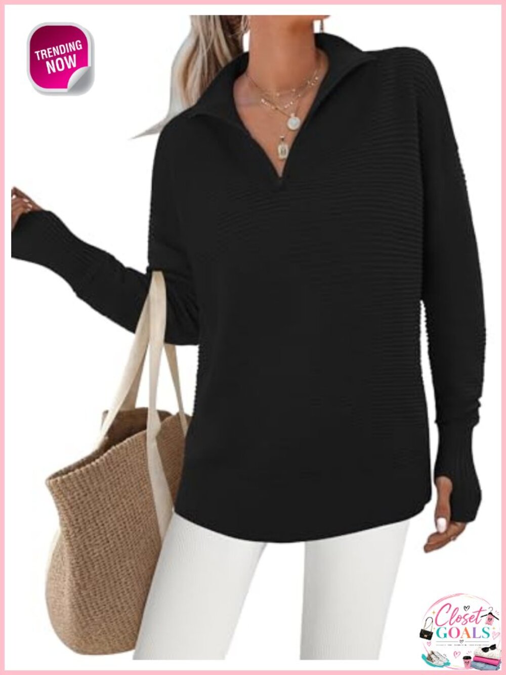 Womens Textured Knit Pullover Sweater Thumbholes Oversized